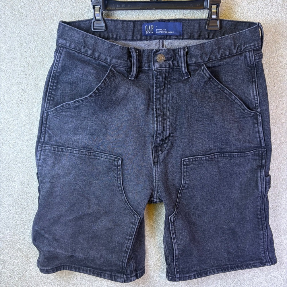 GAP Utility Carpenter Shorts Mens 31 Black‎ Denim 9 Inch Inseam Retro Workwear